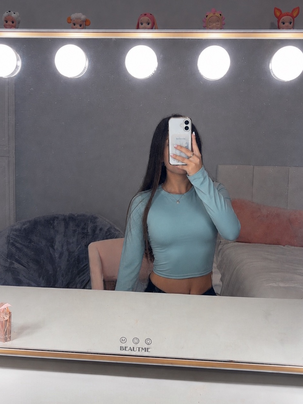 Garage Teal Open Back Long Sleeve Top